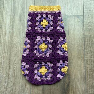 Dog Sweater Purple Handmade Crochet Granny Square Colorful Medium Corgi Cavi